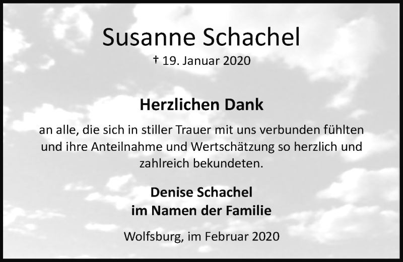  Traueranzeige für Susanne Schachel vom 15.02.2020 aus Aller Zeitung