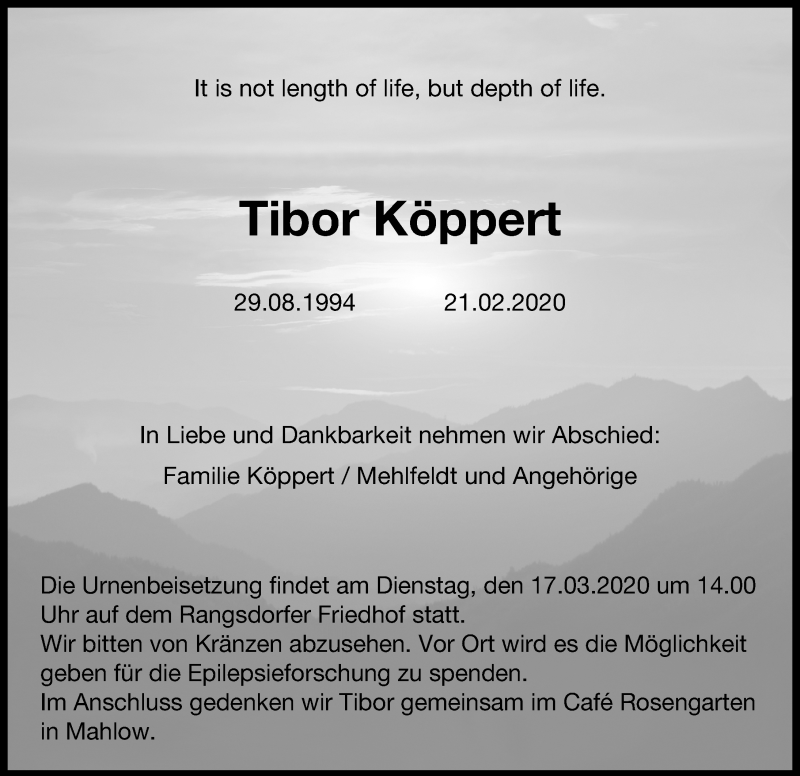  Traueranzeige für Tibor Köppert vom 29.02.2020 aus Märkischen Allgemeine Zeitung