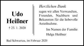 Traueranzeige von Udo Heißner von Lübecker Nachrichten