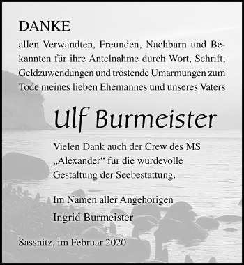 Traueranzeige von Ulf Burmeister von Ostsee-Zeitung GmbH