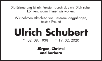 Traueranzeige von Ulrich Schubert von Kieler Nachrichten