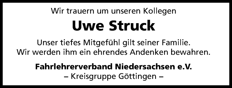  Traueranzeige für Uwe Struck vom 22.02.2020 aus Göttinger Tageblatt