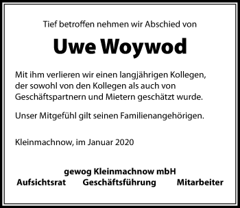 Traueranzeige von Uwe Woywod von Märkischen Allgemeine Zeitung