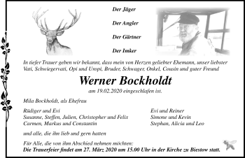 Traueranzeige von Werner Bockholdt von Ostsee-Zeitung GmbH