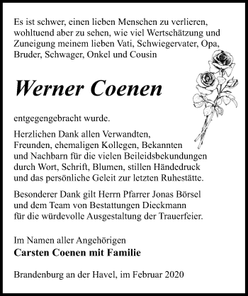 Traueranzeige von Werner Coenen von Märkischen Allgemeine Zeitung