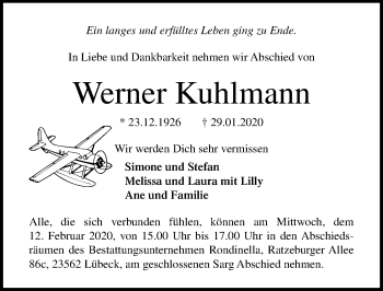 Traueranzeige von Werner Kuhlmann von Lübecker Nachrichten