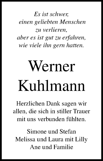 Traueranzeige von Werner Kuhlmann von Lübecker Nachrichten