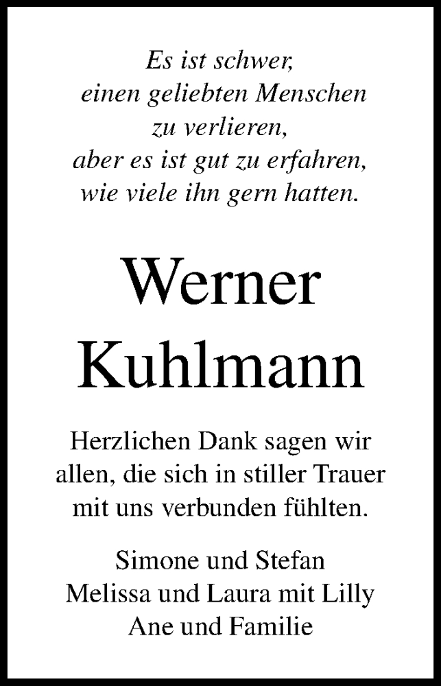  Traueranzeige für Werner Kuhlmann vom 16.02.2020 aus Lübecker Nachrichten