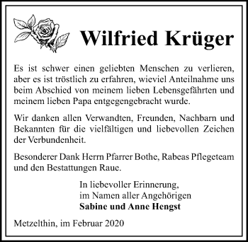 Traueranzeige von Wilfried Krüger