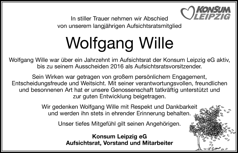  Traueranzeige für Wolfgang Wille vom 08.02.2020 aus Leipziger Volkszeitung