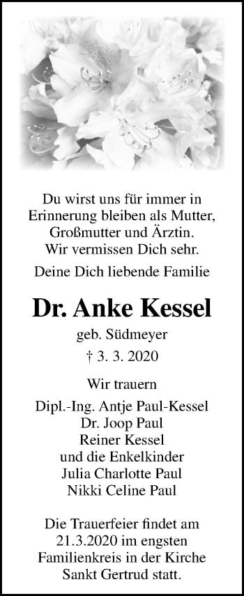 Traueranzeige von Anke Kessel von Lübecker Nachrichten