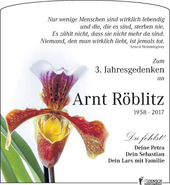 Traueranzeige von Arnt Röblitz von Leipziger Volkszeitung