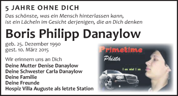 Traueranzeige von Boris Philipp Danaylow von Leipziger Volkszeitung
