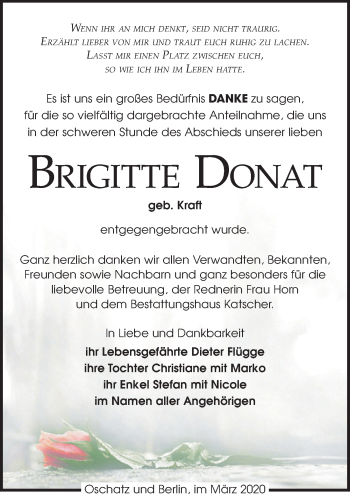 Traueranzeige von Brigitte Donat von Leipziger Volkszeitung