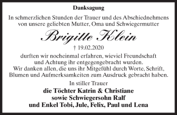 Traueranzeige von Brigitte Klein von Märkischen Allgemeine Zeitung