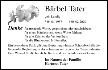 Traueranzeige von Bärbel Tater von Ostsee-Zeitung GmbH