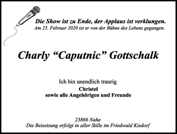 Traueranzeige von Charly Gottschalk von Kieler Nachrichten