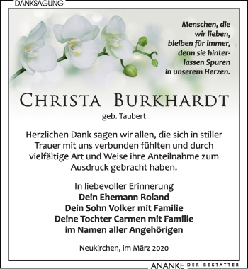 Traueranzeige von Christa Bukhardt von Leipziger Volkszeitung