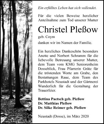 Traueranzeige von Christel Pleßow