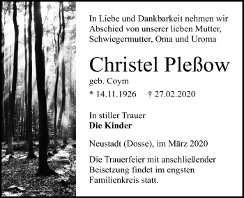 Traueranzeige von Christel Pleßow