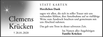 Traueranzeige von Clemens Krücken von Aller Zeitung