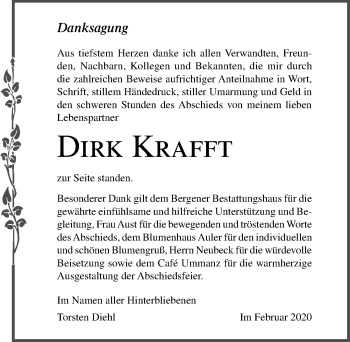 Traueranzeige von Dirk Krafft von Ostsee-Zeitung GmbH