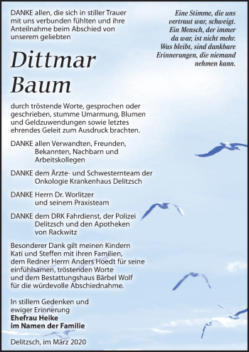 Traueranzeige von Dittmar Baum von Leipziger Volkszeitung