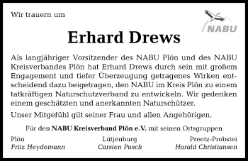 Traueranzeige von Erhard Drews von Kieler Nachrichten