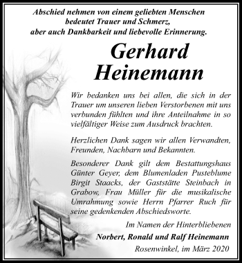 Traueranzeige von Gerhard Heinemann von Märkischen Allgemeine Zeitung