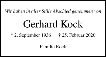 Traueranzeige von Gerhard Kock von Lübecker Nachrichten