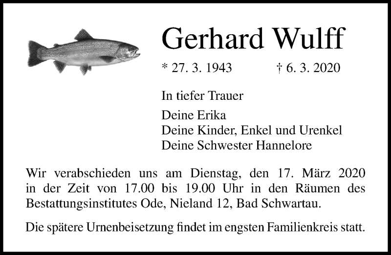  Traueranzeige für Gerhard Wulff vom 15.03.2020 aus Lübecker Nachrichten