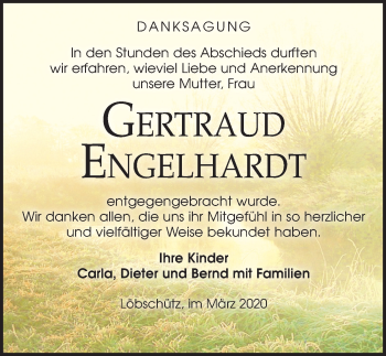 Traueranzeige von Gertraud Engelhardt von Leipziger Volkszeitung