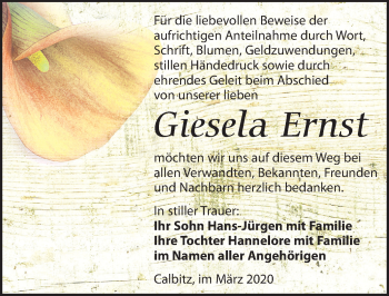 Traueranzeige von Giesela Ernst von Leipziger Volkszeitung