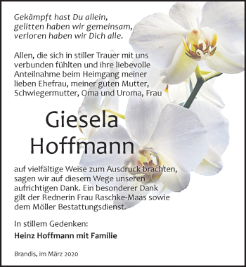 Traueranzeige von Giesela Hoffmann von Leipziger Volkszeitung