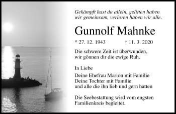 Traueranzeige von Gunnolf Mahnke von Ostsee-Zeitung GmbH