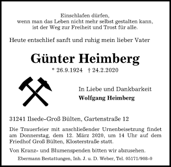 Traueranzeige von Günter Heimberg von Peiner Allgemeine Zeitung