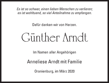 Traueranzeige von Günther Arndt von Märkischen Allgemeine Zeitung