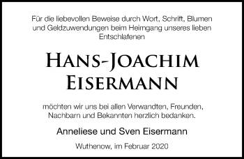 Traueranzeige von Hans-Joachim Eisermann von Märkischen Allgemeine Zeitung
