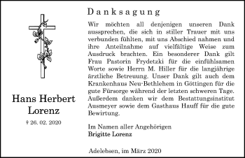 Traueranzeige von Hans Herbert Lorenz von Göttinger Tageblatt