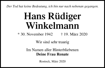 Traueranzeige von Hans Rüdiger Winkelmann von Ostsee-Zeitung GmbH