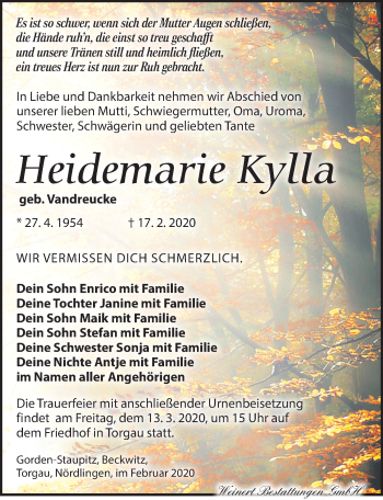 Traueranzeige von Heidemarie Kylla von Torgauer Zeitung
