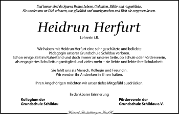 Traueranzeige von Heidrun Herfurt von Torgauer Zeitung