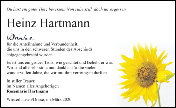 Traueranzeige von Heinz Hartmann