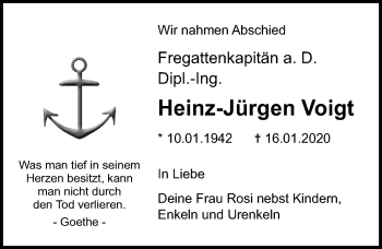 Traueranzeige von Heinz-Jürgen Voigt von Ostsee-Zeitung GmbH