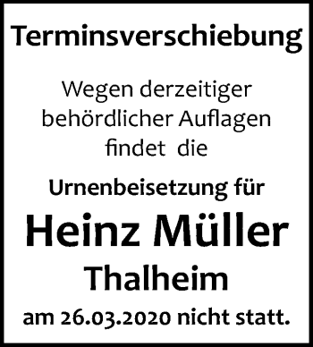 Traueranzeige von Heinz Müller von Leipziger Volkszeitung