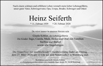 Traueranzeige von Heinz Seiferth von Aller Zeitung