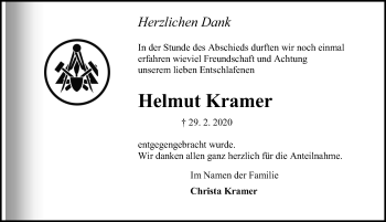 Traueranzeige von Helmut Kramer von Hannoversche Allgemeine Zeitung/Neue Presse