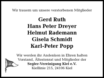 Traueranzeige von Helmut Rademann von Kieler Nachrichten