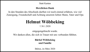 Traueranzeige von Helmut Wöbbeking von Peiner Allgemeine Zeitung