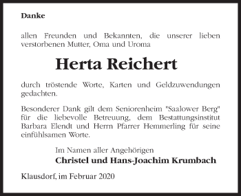 Traueranzeige von Herta Reichert von Märkischen Allgemeine Zeitung